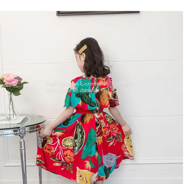 Summer New Girls Dress Children Cotton Silk Prom Long Dresses Korean Style 2 To 8 Years Old Kids Floral Printed Clothes photo-3