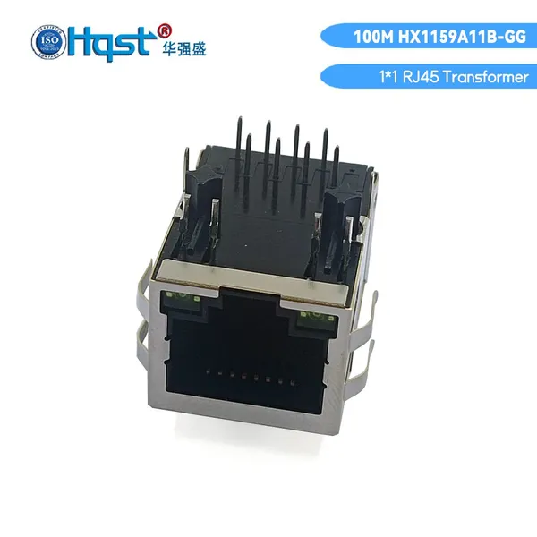 100M RJ45 Connector Jack HX1159A11B-GG With Dual Green LEDs, PCB Mount Ethernet Port for Router/Switch/Networking Devices