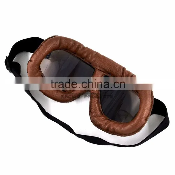 BJ-GT-009 Soft Padded Adult Brown Leather Racing Motocross Goggles photo-6