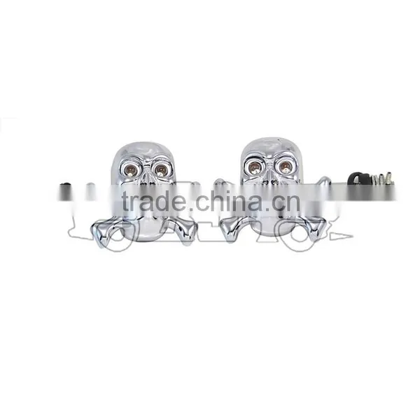 BJ-SL-056S New Arrival Chrome Short Stem ABS Plastic Skull LED Motorcycle Turn Signal Blinker Light photo-3