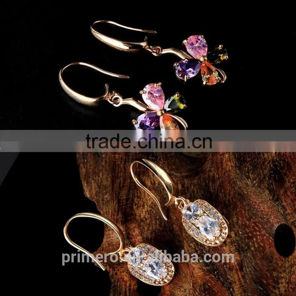 New Arrival Drop Earrings Cubic Zircon 18K Gold Plated Butterfly/Round/Clover Jewelry photo-2