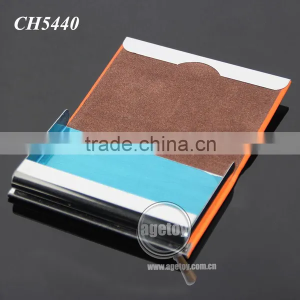 Orange Color Leather Stainless Steel Metal Leather Business Card Holder photo-3