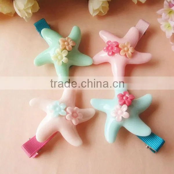 2015 New Lovely Colorful Handmade Plastic Startfish Hairpin for Kids
