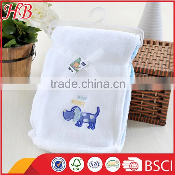 Plain Dyed Embroidered Knitted 2pcs Coral Fleece Baby Blanket photo-2