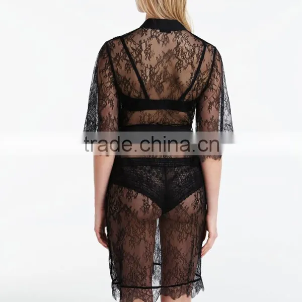 Wholesale Cheap Private Labels Sexy Black Bride Women Eyelash Lace Bridal Sleeping Robes photo-2