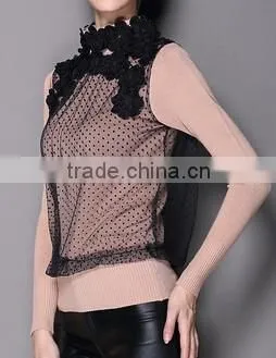 Lady Embroidery Lace Turtle Neck Wool Wholesale Sweater photo-2