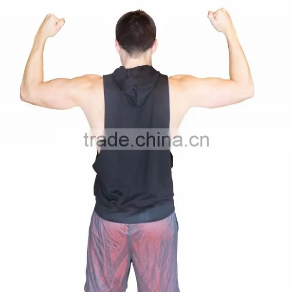Singlets With Hoodie/gym Singlet - Mens Sleeveless Vest Hoodie Stringer Gold Gym Singlet photo-4