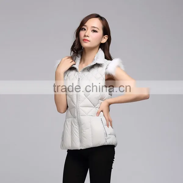 2015 Wholesale Warm Down Vest Women With Fox Fur photo-2