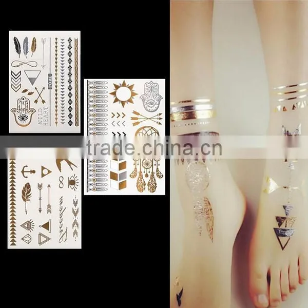 Foot Ankle Golden Tattoo Waterproof Temporary Tattoos Flash Metallic Stickers
