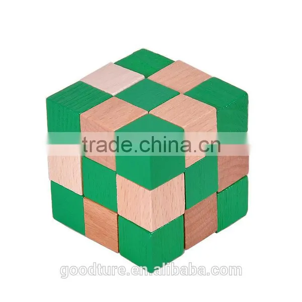 2015 Hot Sale Wooden IQ Intelligent Puzzle Magic Puzzle Kongming Lock Brain Teaser Small Snake Or Dragon Tail
