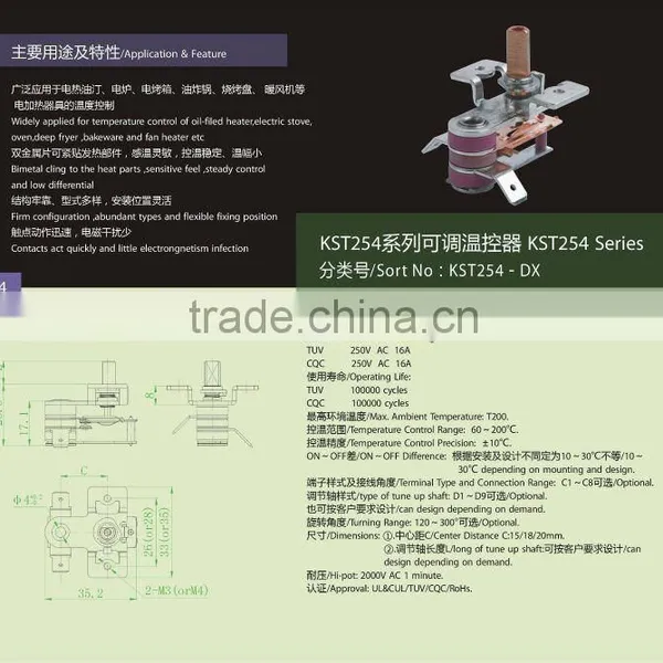 KST254-DX CHINESE JIATAI Adjustable Thermostat for Electrical Stove,deep Fryer