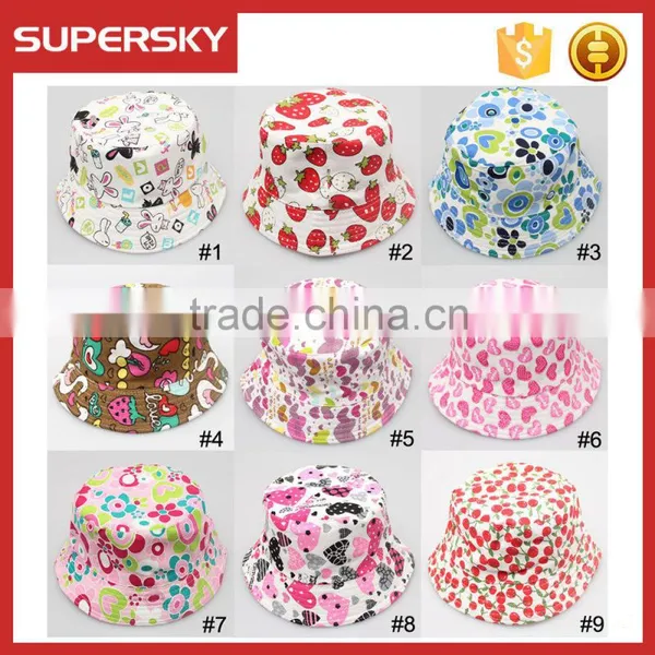 A-1417 Fashion Baby Print Bucket Sun Hat Children Summer Sun Beach Cap Cute Kids Bucket Hat photo-3