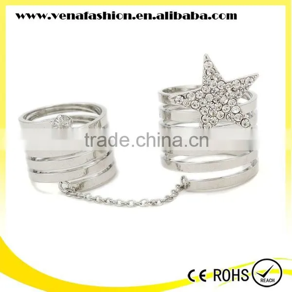 Star Double Finger Ring With Chain, Double Finger Chain Ring photo-2