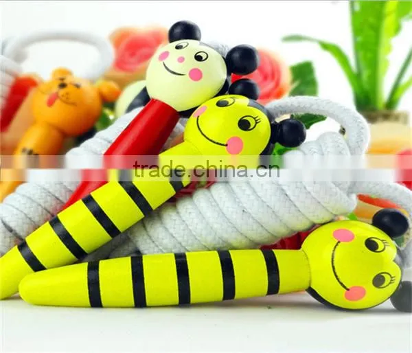 Kids Wood Skipping Jump Rope Wooden Green Bee Cartoon Animals Toy Party Favor Supply Fitness photo-2