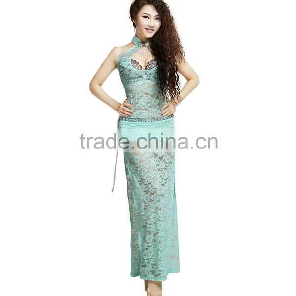 Wuchieal High Elastic Lace Belly Dance Practice Dress Bellydance Costume Without Sleeves photo-3