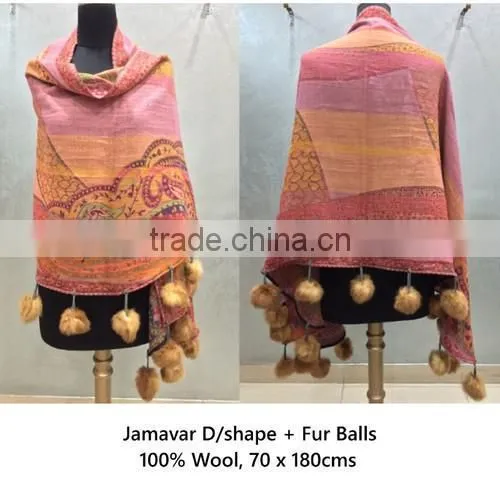 JBest Sellersamawar ShawlsJamavar D/Shape Fur Balls 01