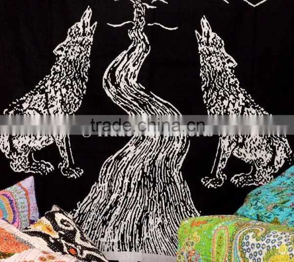 Indian Printed Wholesale Tapestry, Wolf Wall Hanging, Moon Hippie Beach Blanket, Boho Picnic Throw photo-4