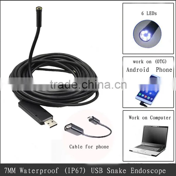 Diameter 7mm Cable Length 2/3/5m Waterproof Car Diagnostic Tools OTG Phone Android