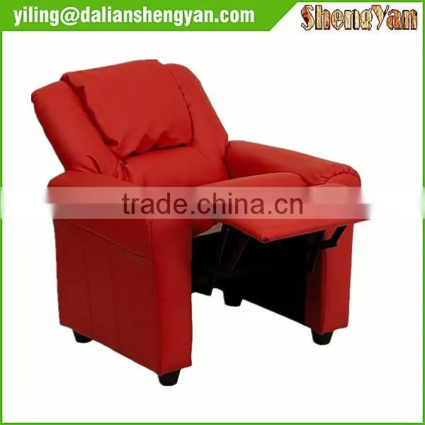Contemporary Red Vinyl Kids Recliner With Cup Holder and Headrest photo-5