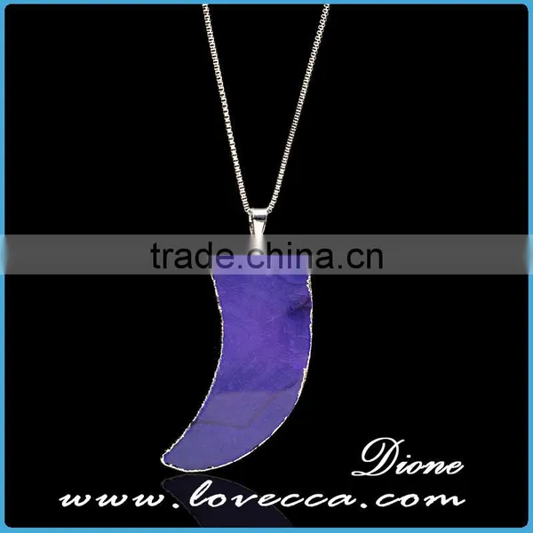 Ivory Shape Genuine Natural Agate Necklace Crystal Stone Pendant Necklace photo-5