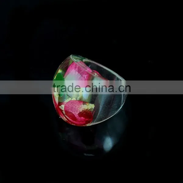 Nature BotanicalJewelry Pink Preserved Flowers in Resin Dried Flower Finger Ring photo-3