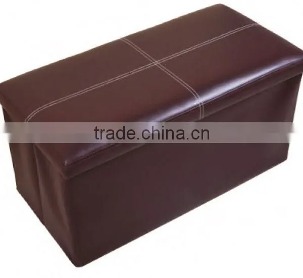 Large Brown Line Design Faux Leather Storage Stool For Home/Office photo-2