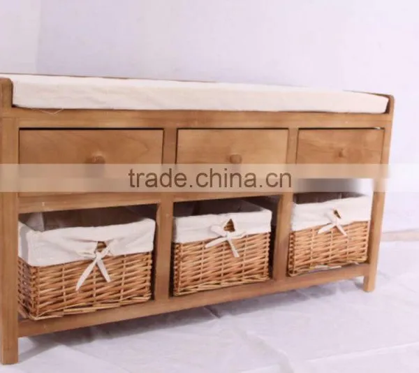 Two Drawer And Shelf With Seat Solid Storage Wood Shoe Rack photo-6