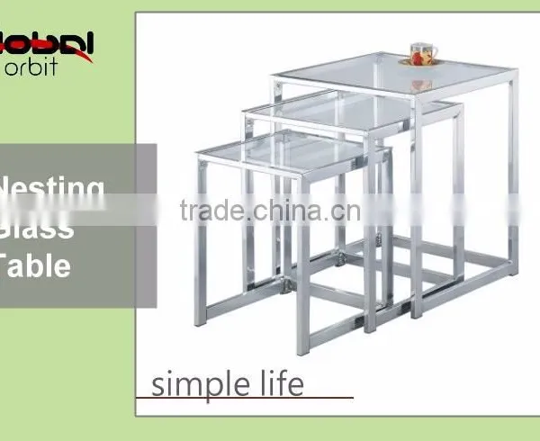 High Quality Durable Tempered Glass Coffee Nesting Metal Side Table photo-5