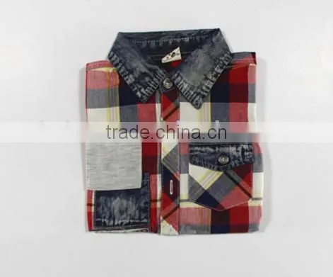 2016 New Design Boy's Shirt /100% Cotton Paid Shirt/denim Stitching photo-6