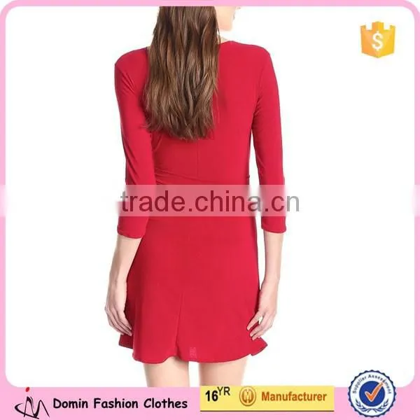 New Style Faux-Wrap Tie Waist A Line Ladies Dress photo-2