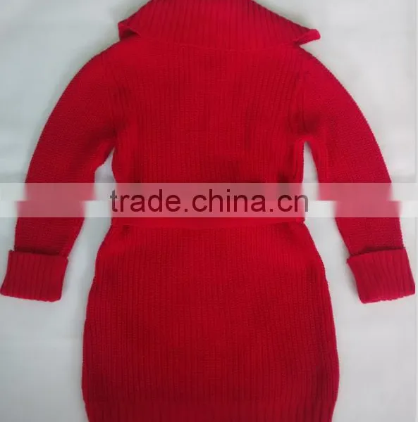 In-stock New Fashion Salior Collar Long Sleeve Belt Knitted Girls Cardigan photo-2