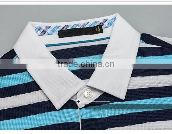 New Fashion Promotion White Collar Cheap Breathable 70% Polyester 30% Cotton Stripe Pique Polo T-shirt photo-3