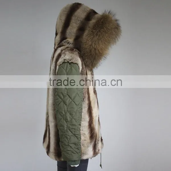 Myfur European Fashion Adults Fur Parka With Faux Fur Lining Real Raccoon Fur Hooded photo-5
