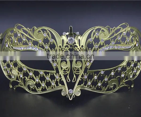 Laser Cut Metal Venetian Mask Masquerade Mardi Gras Silver Gold With Rhinestone photo-3