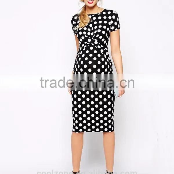 2016 Latest Body Conscious Polka Dot Maternity Dress With Cross Front photo-2