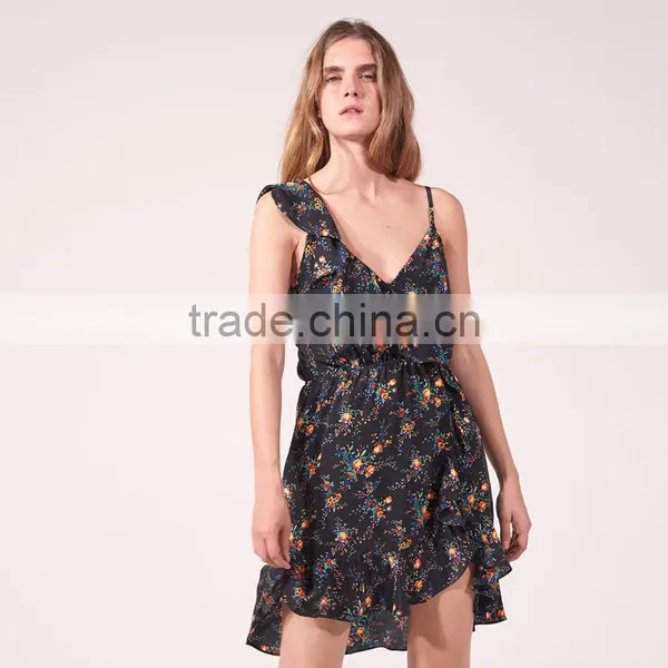 Women Sleeveless Floral Print , Adjustable Straps V-neck Dress photo-4