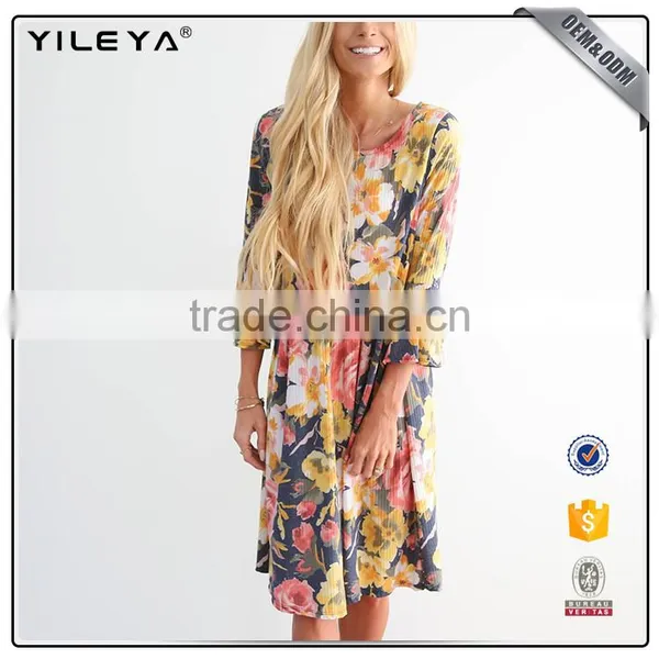 With Sleeve Korean Women Sexy Summer Floral Midi Dress photo-4