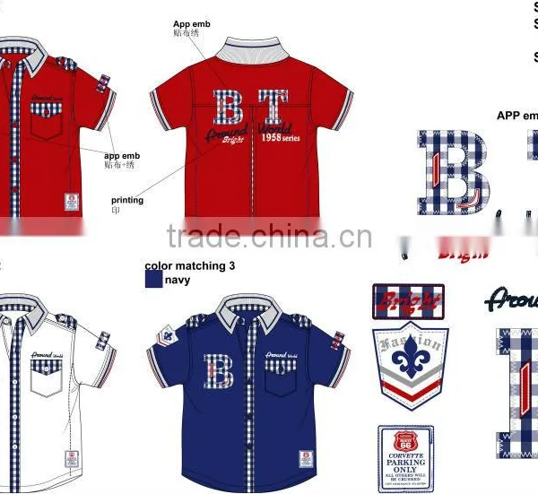 2015 New Design Printing Flag Children Shirts Fashion Checks Boys Short-sleeved Shirt photo-4
