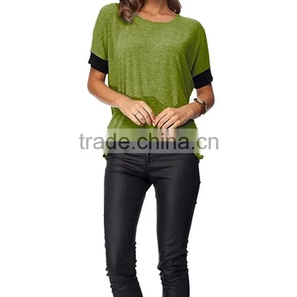 Women Purecolor Comfy Loose Fit Short Cut Out Sleeve Cotton T-Shirt photo-2