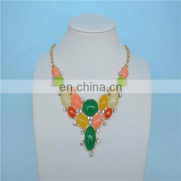 Big Colourful Gem Stones Beads Beaded Charm Necklace