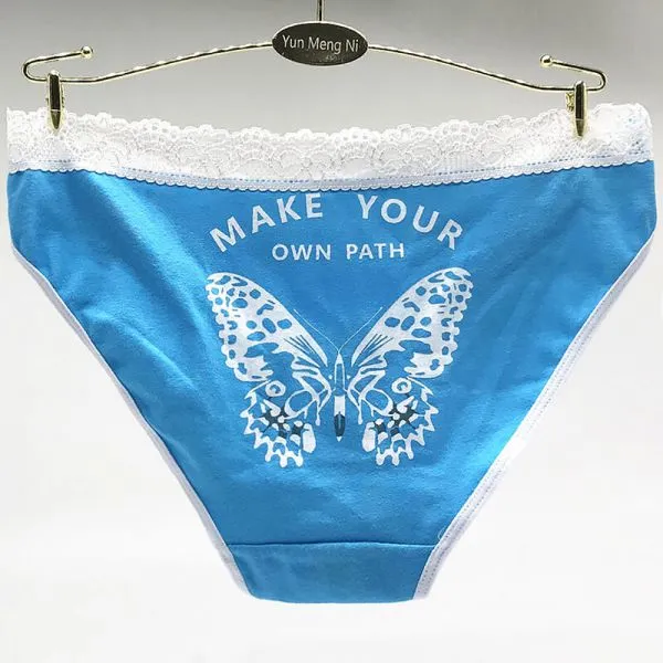 Yun Meng Ni Sexy Underwear Soft Lace Waist Belt Girls Briefs Back Butterfly Print Cotton Panties photo-4