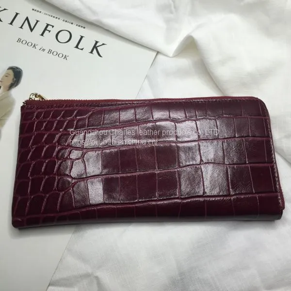 Customized Ladies Long Wallet Crocodile Pattern Suede Leather Zipper Clutch Bag Fashion Multi-function Change Mobile Phone Bag photo-2