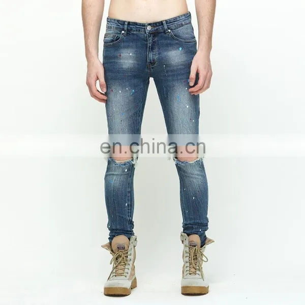 DiZNEW Wholesale Fashion Ripped Denim Pants Custom Printed Blue Ripped Casual Jeans photo-3