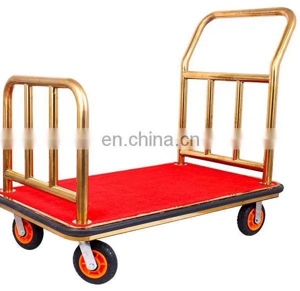 High Quality Titanium Gold Plated Hotel Luggage Cart Bellman Cart Trolley Service