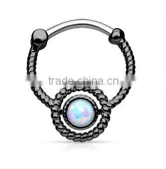 Faux Opal Flax 316L Surgical Steel Septum Clicker Nose Piercing Body Jewelry