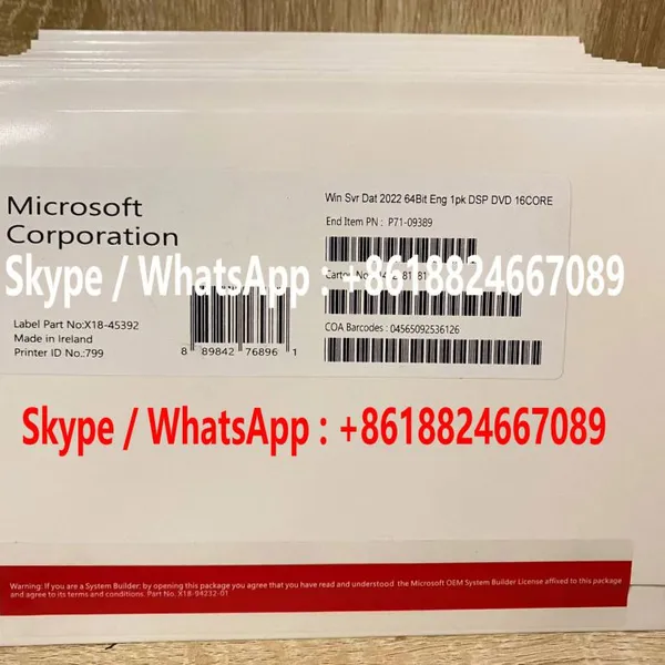 Server 2022 data center  OEM Software Coa Key Sticker License DVD Sealed Packing