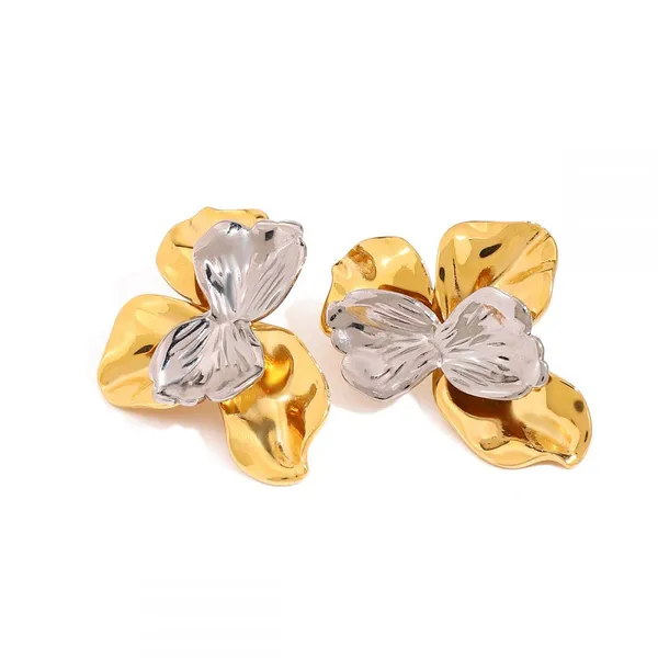 C-Shaped Hoop Earrings - Unisex Gold Plated Stainless Steel Design photo-2