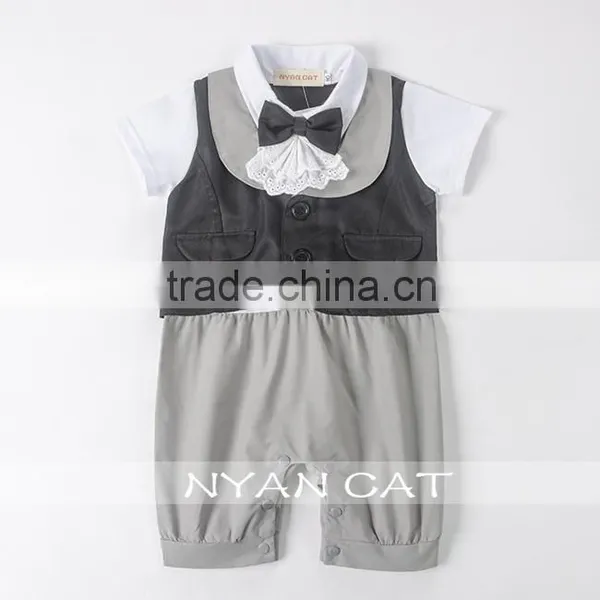 2016 Handsome Baby Bodysuit Short Sleeve Baby Boys Summer Romper Set With Lace Bow Tie photo-2