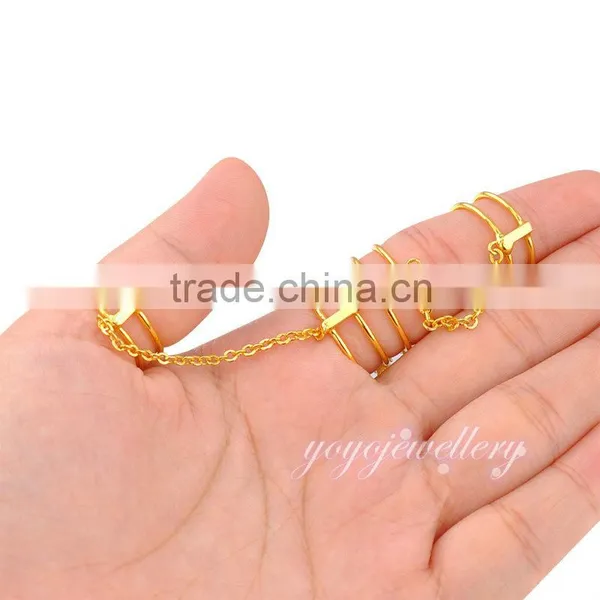 Newest Model 3 Sets Gold Plated Crystal Chain Finger Ring photo-2