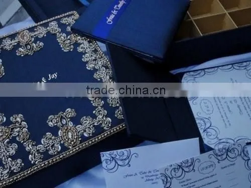 Royal Blue Luxury Box in Gold Hand Embroidery photo-3